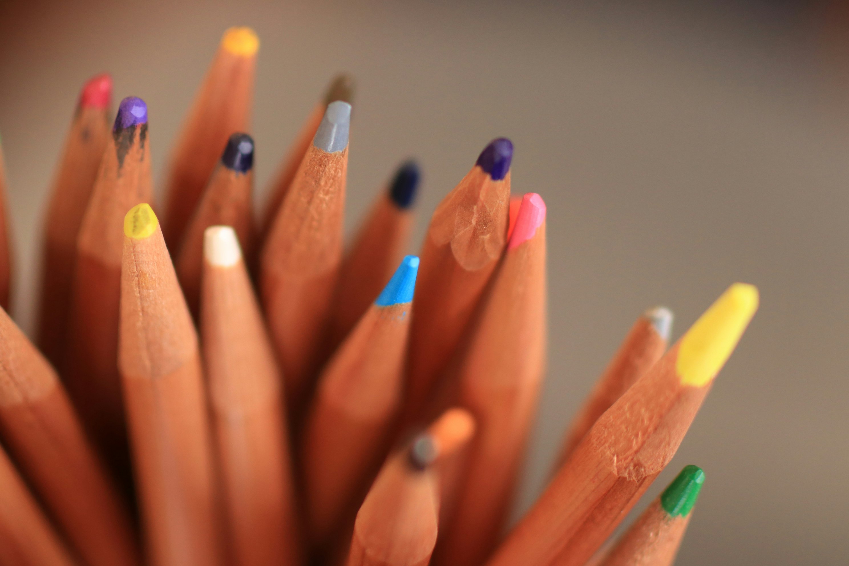 Gros plan de crayons de couleur alignés