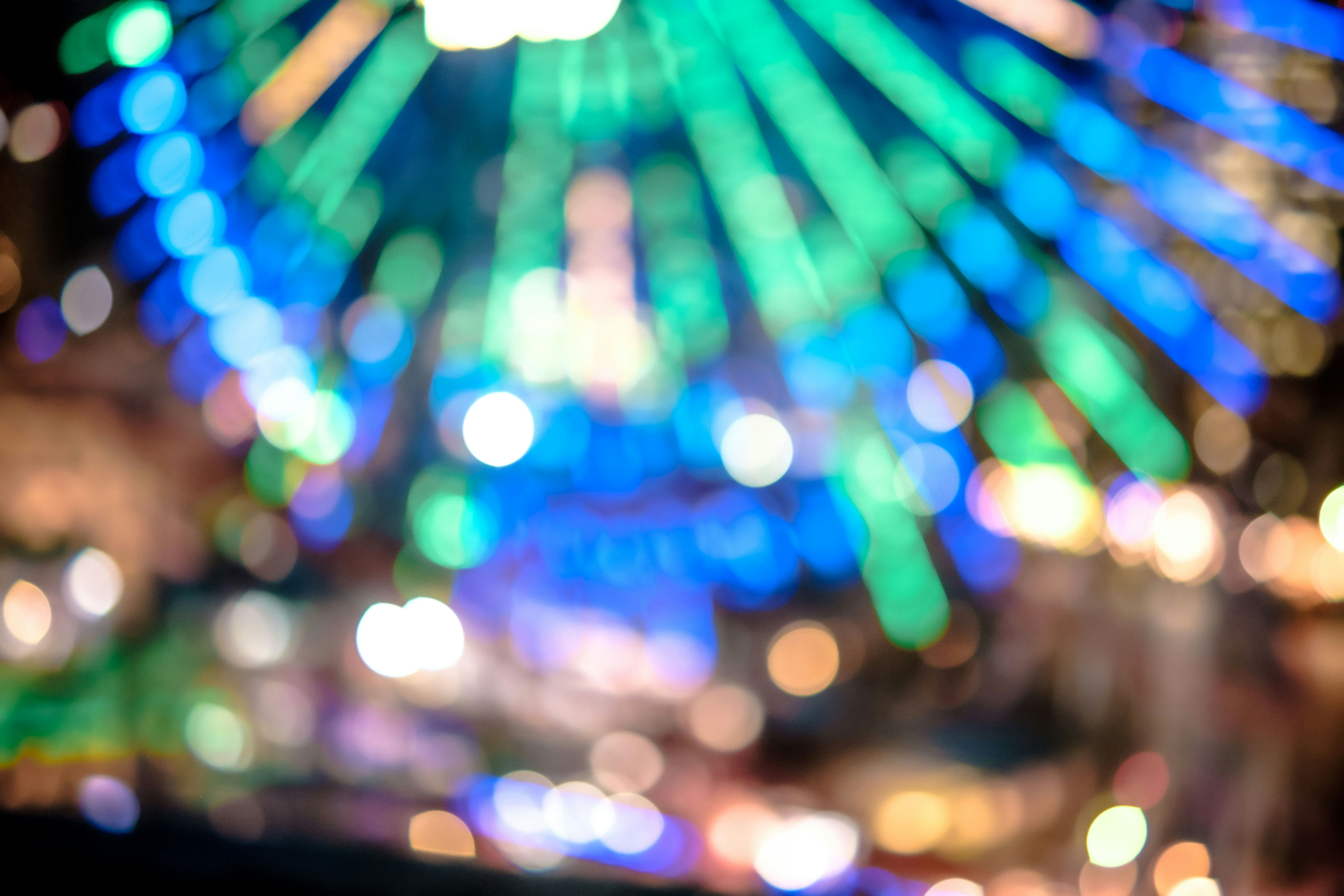 bokeh of colorful city lights and festive illumination at night