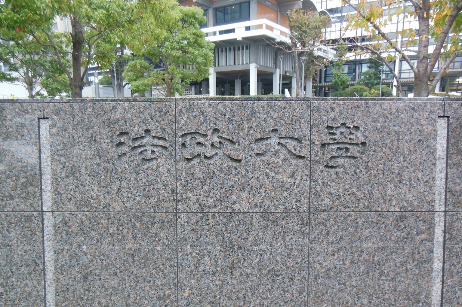 刻在石牆上的大學標誌