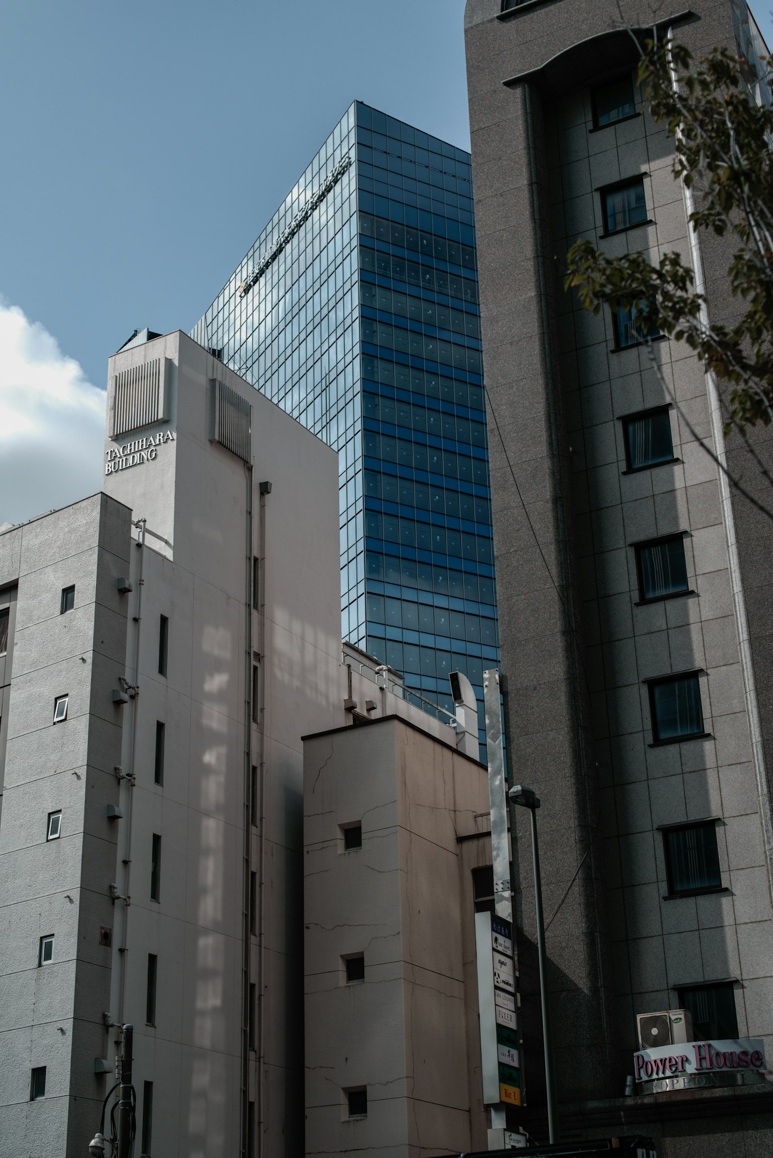 城市风景，特色摩天大楼被各种建筑包围
