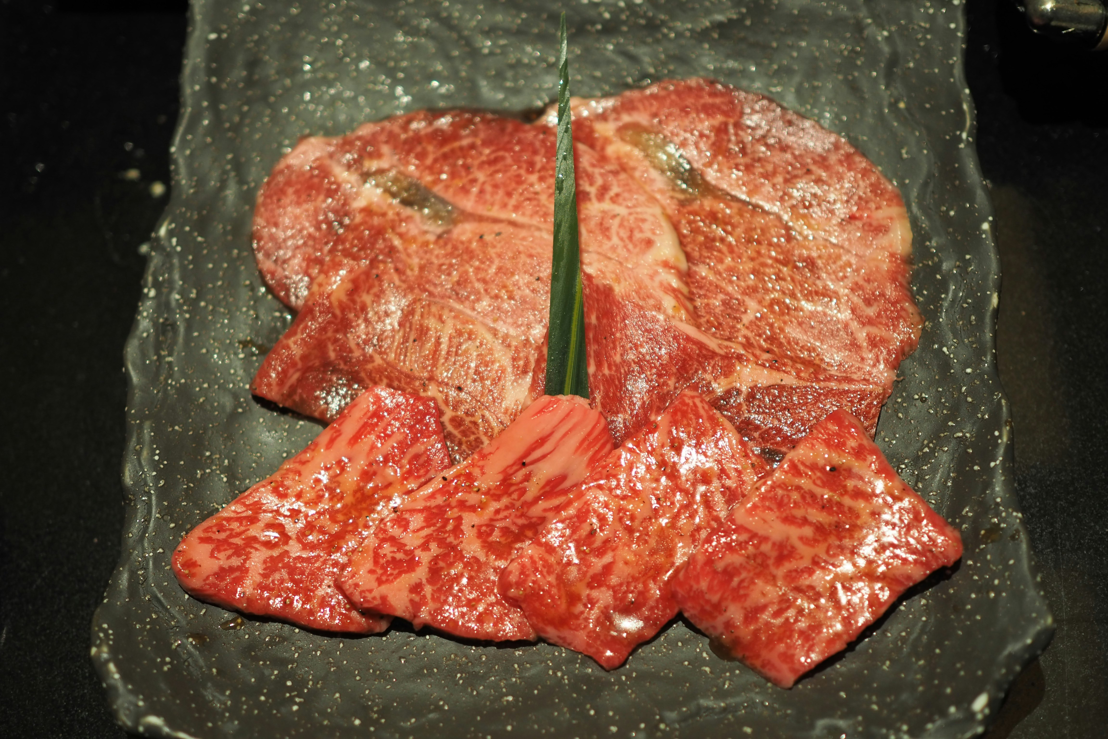 Assorted cuts of red meat sizzling on a griddle