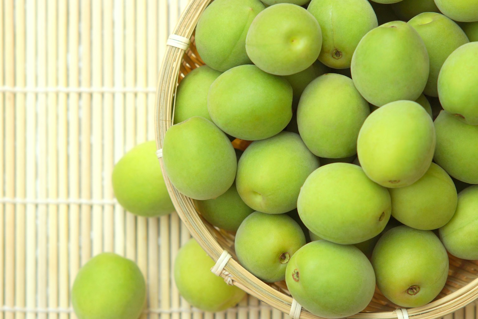 Basket filled with green plums