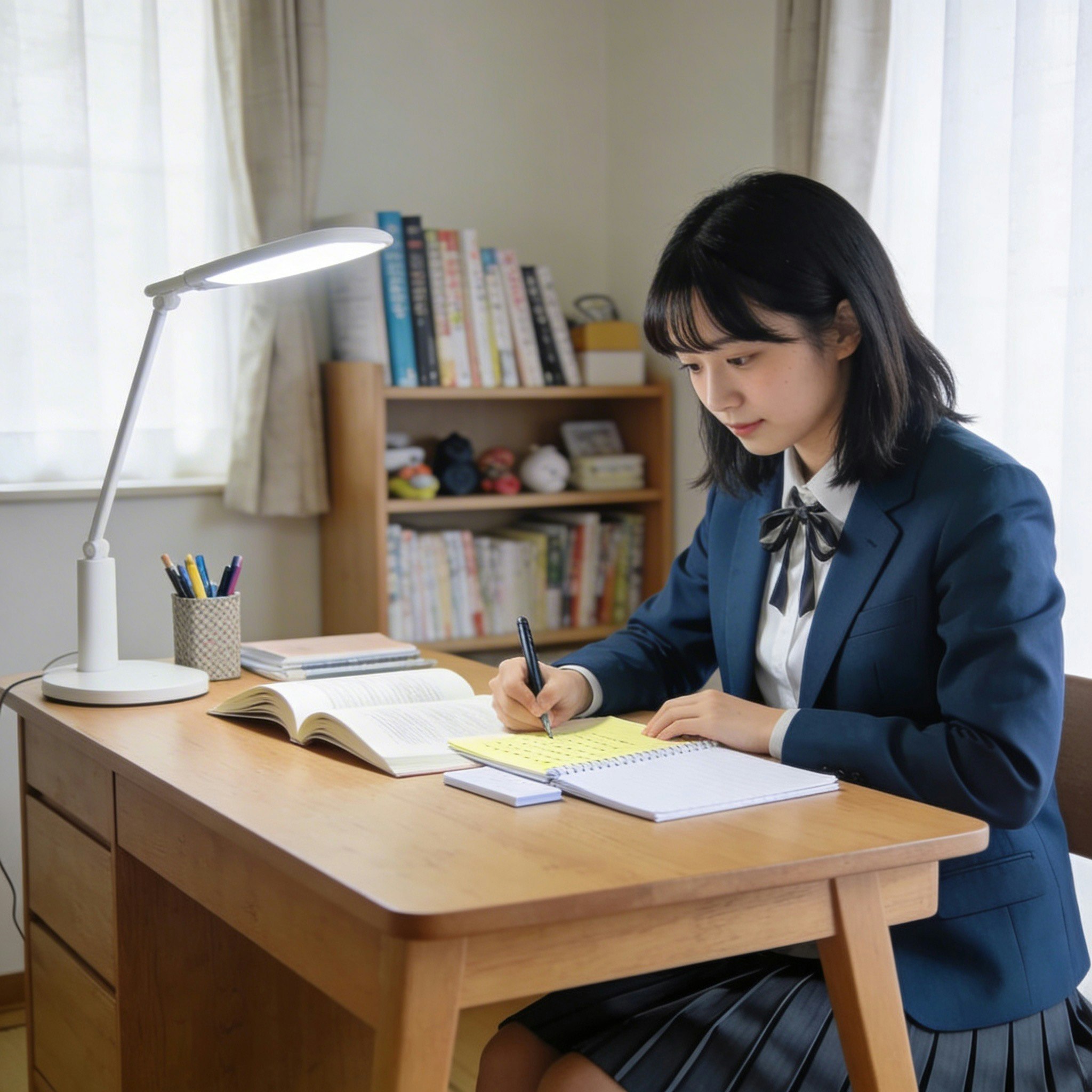 studentessa che studia a una scrivania in una stanza