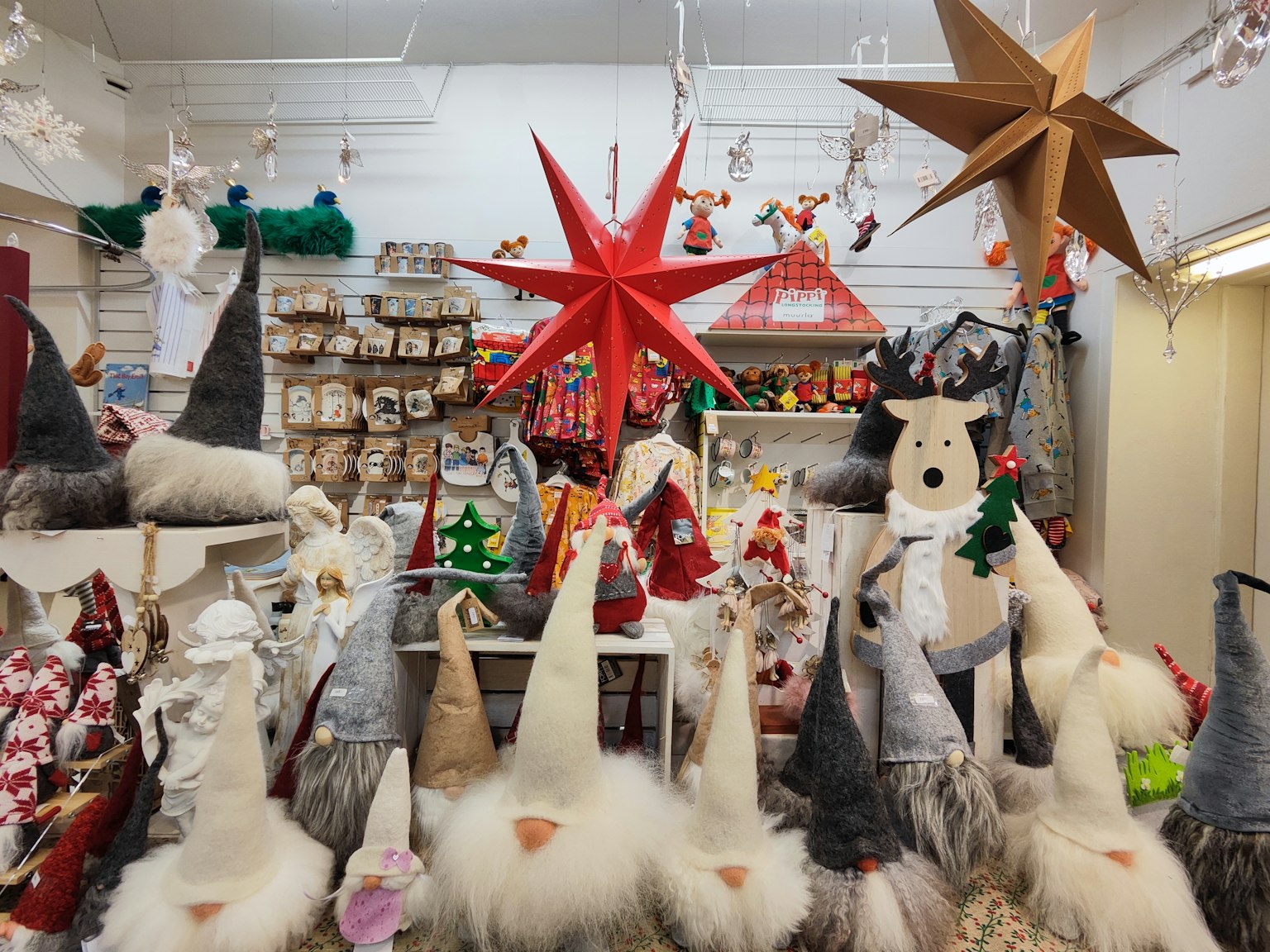 Interior display of Christmas decorations and cute items