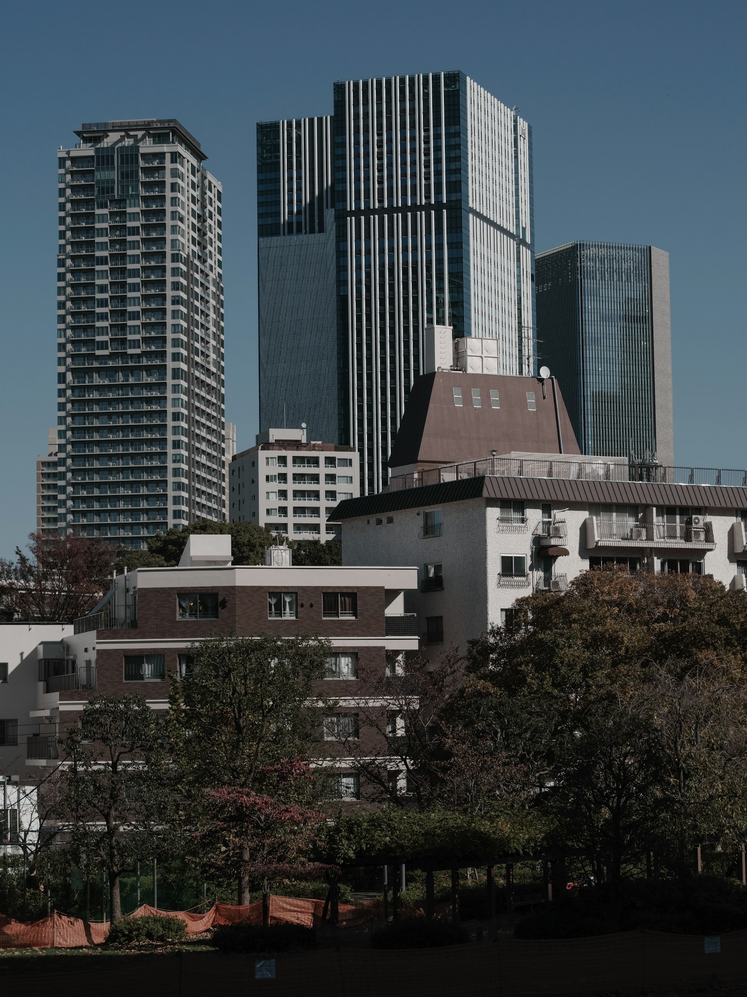 Paysage urbain avec des gratte-ciels et des bâtiments résidentiels