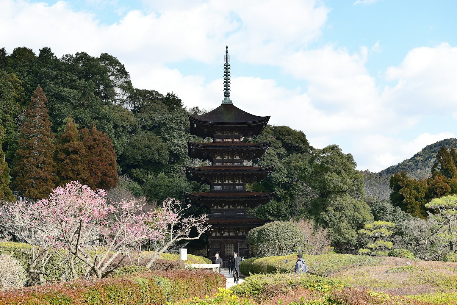 Hermosa pagoda japonesa rodeada de vegetación exuberante