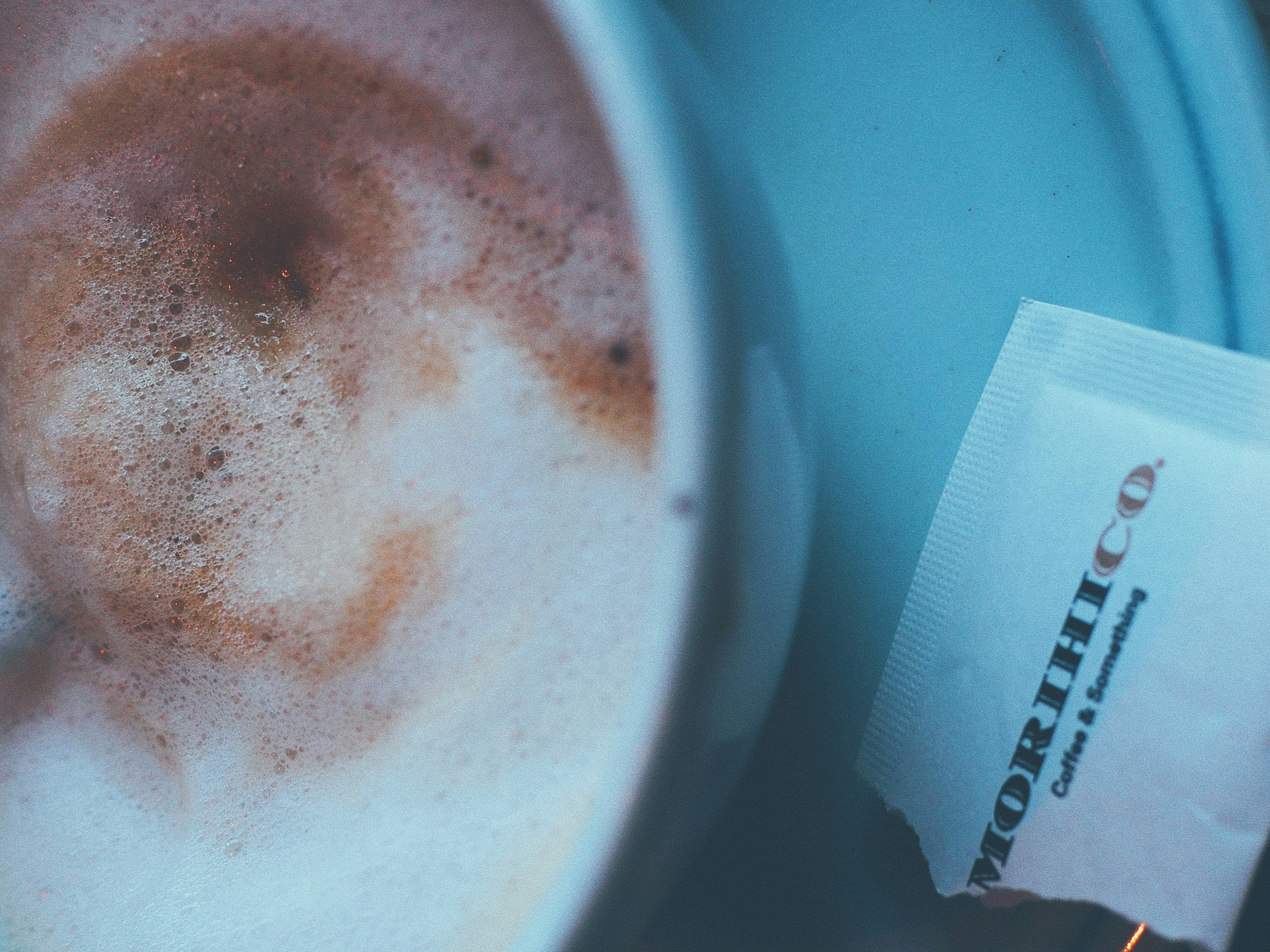 close-up of latte foam in a coffee cup