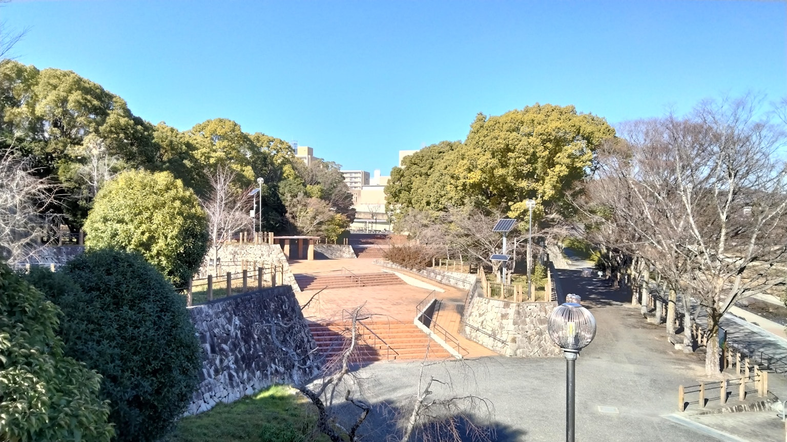 Üppige Parklandschaft mit blauem Himmel
