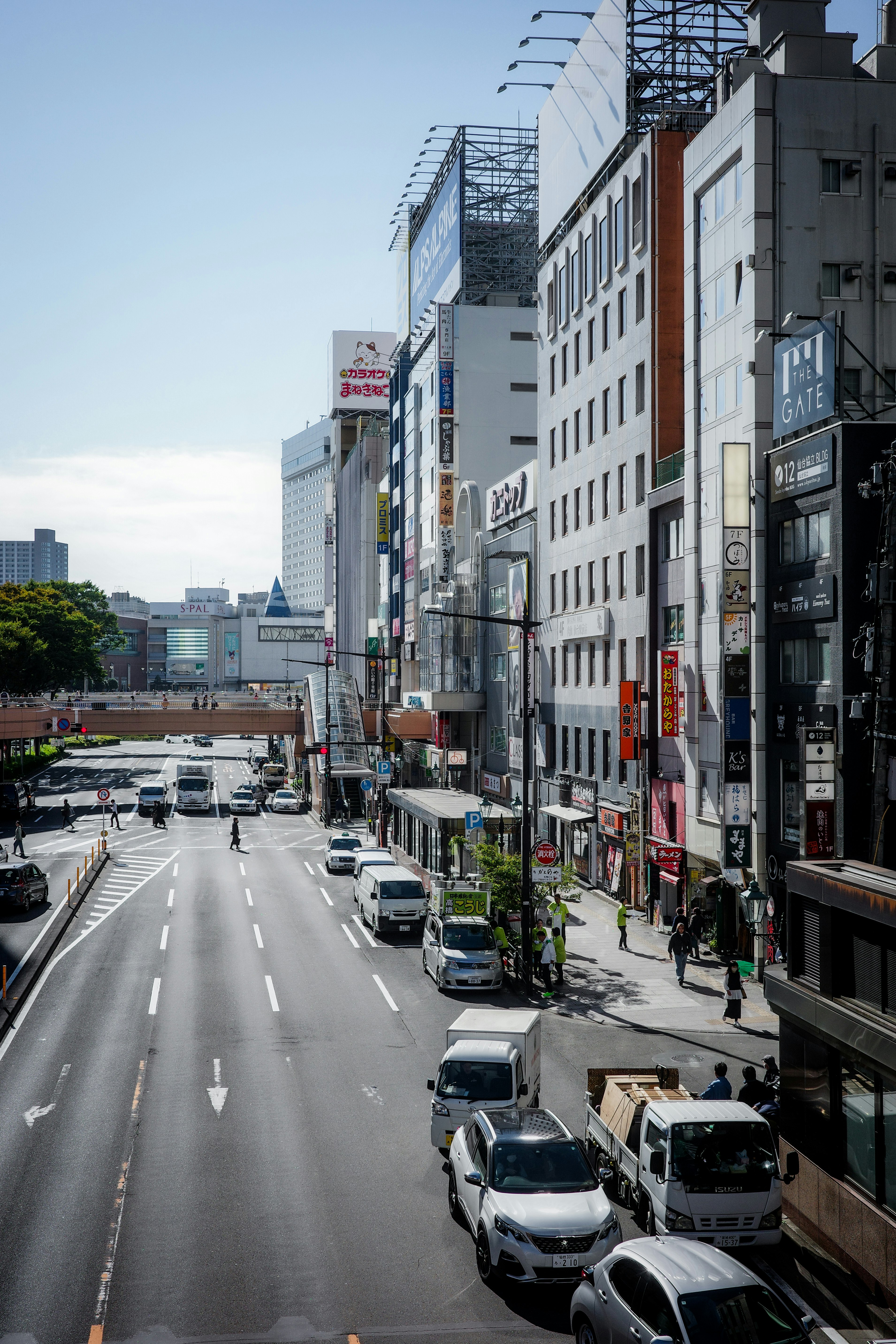 城市幹道兩側的樓群與車流