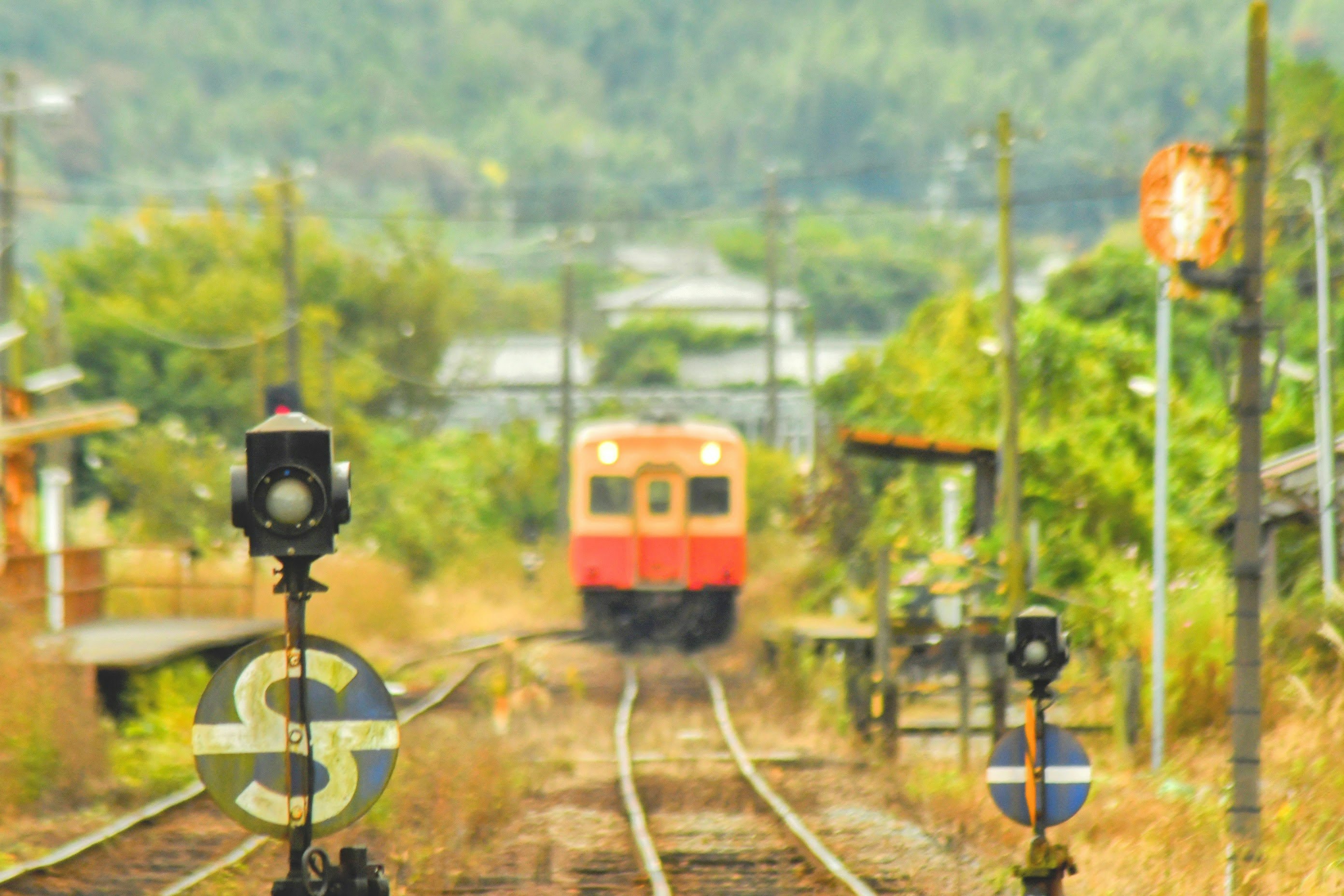pemandangan rel kereta pedesaan yang bernuansa nostalgia