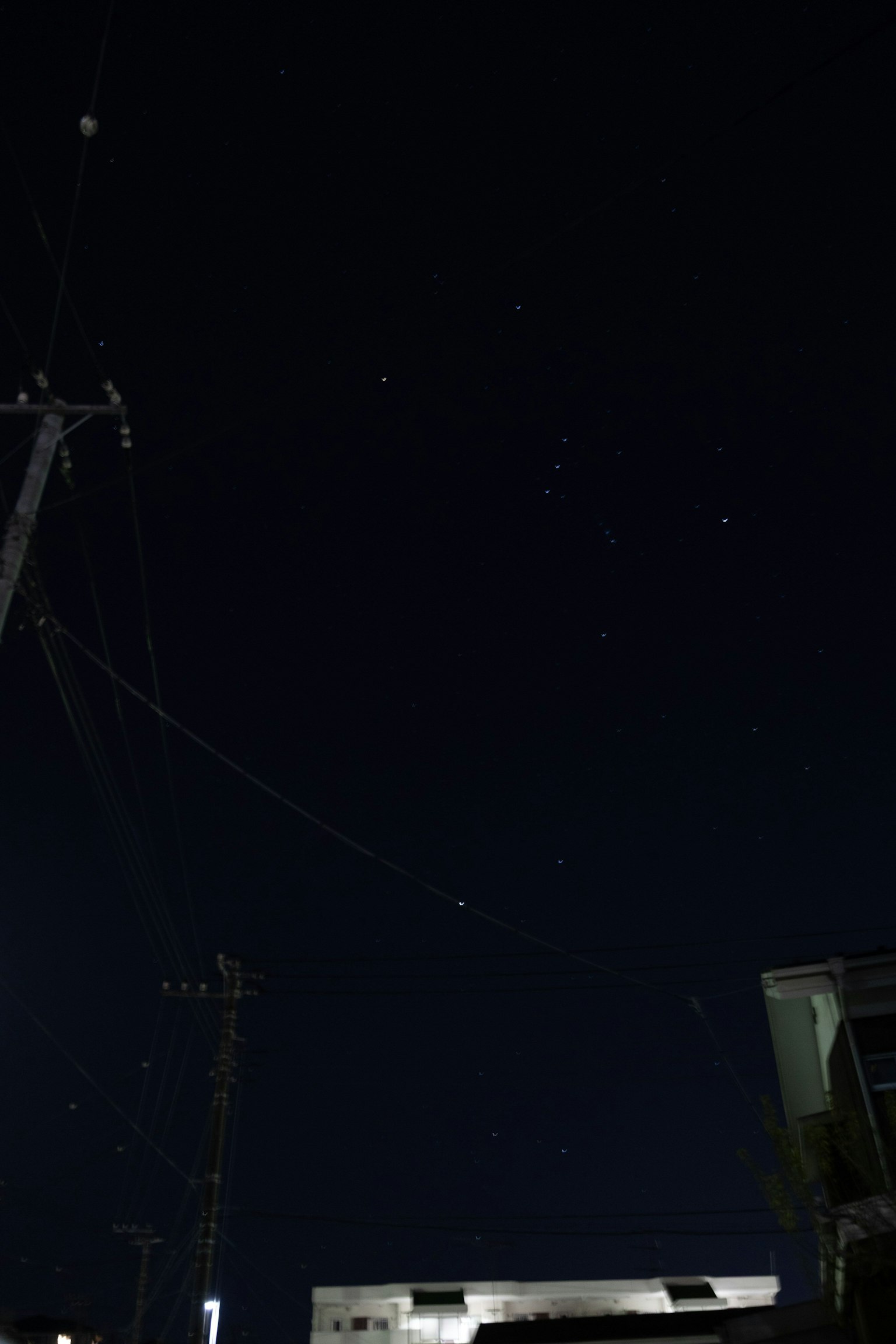 Langit malam dipenuhi bintang dan siluet tiang listrik