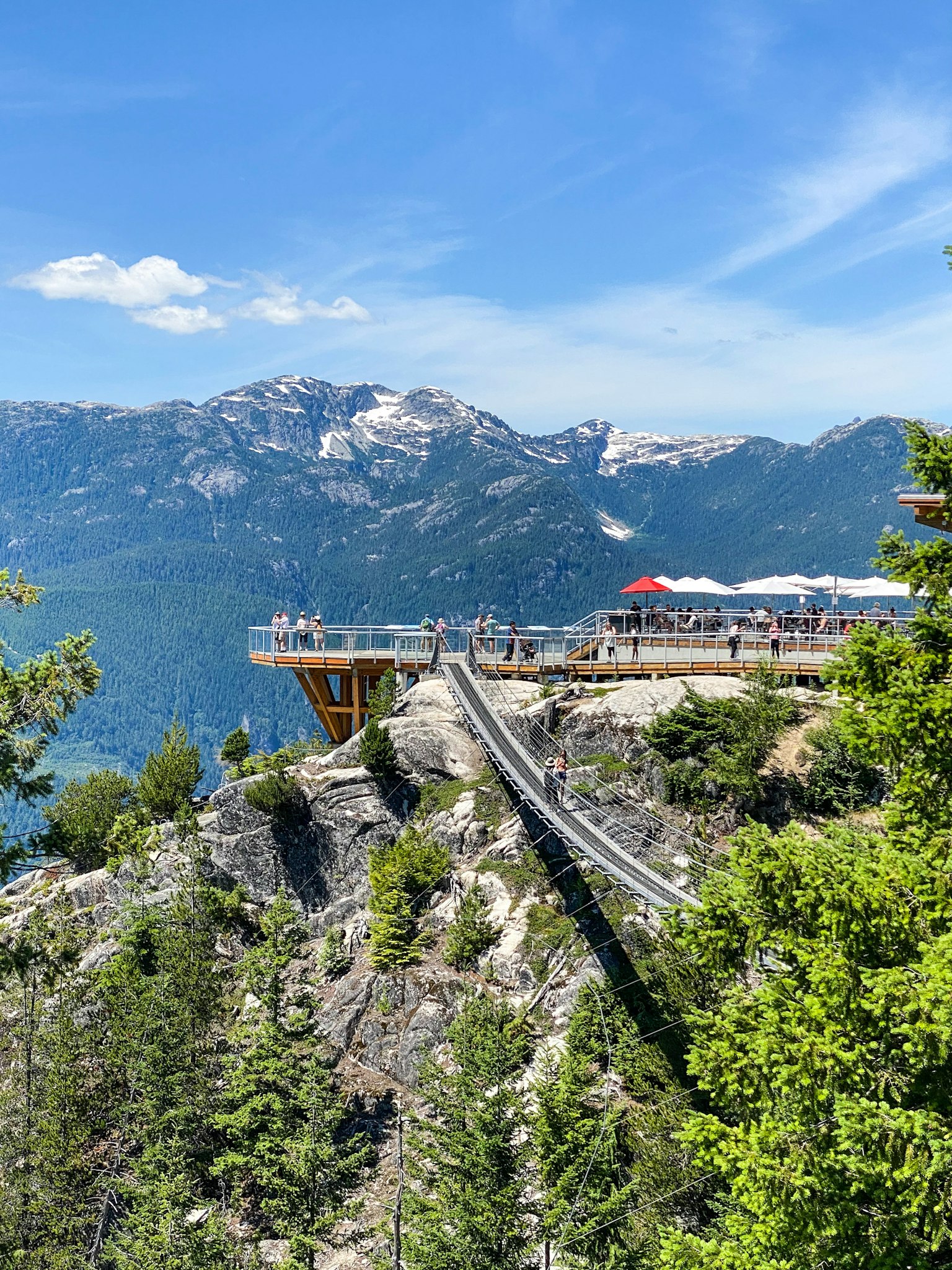 觀景台與木質步道俯瞰山脈和湖泊