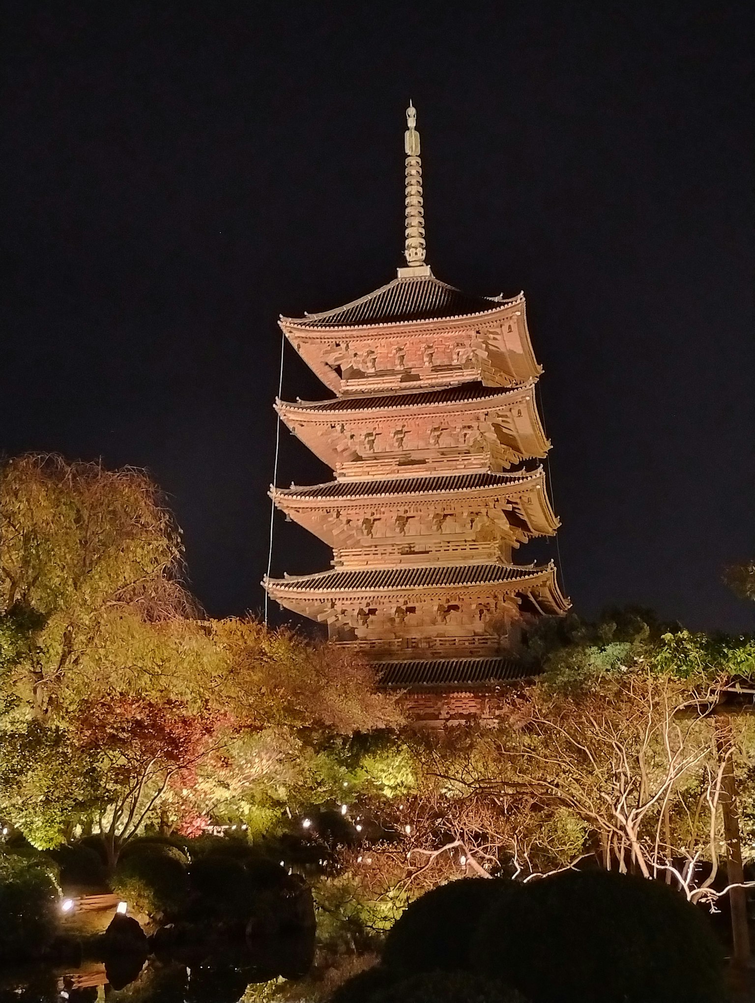 Beautiful view of a pagoda illuminated at night