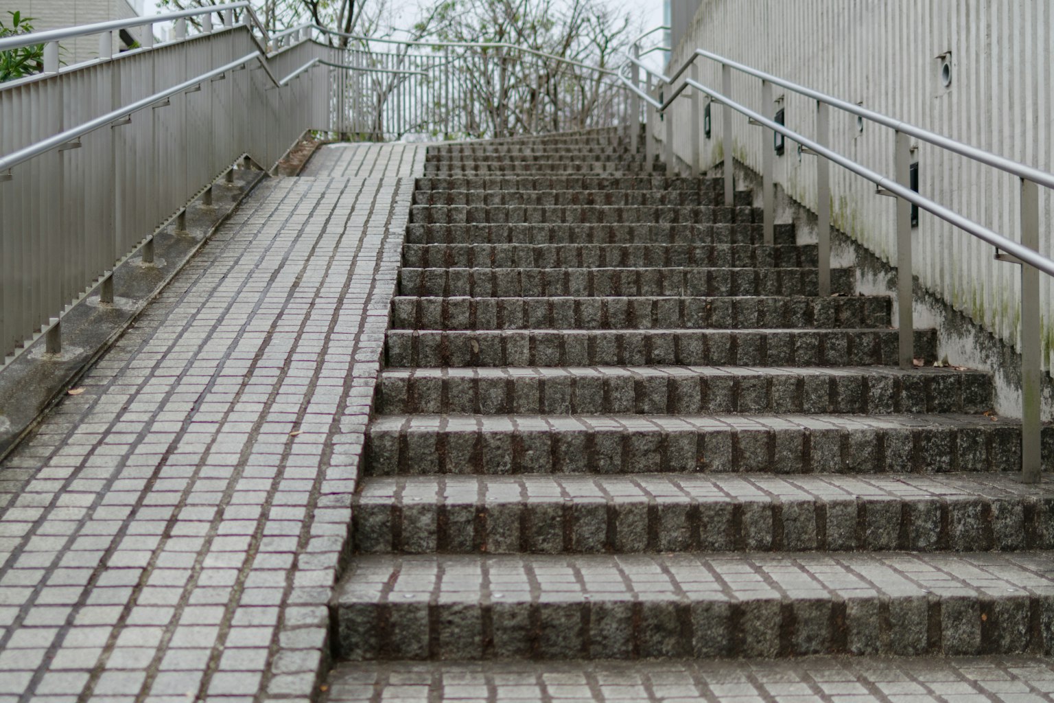 Escaliers en béton avec une rampe et des rampes menant vers le haut