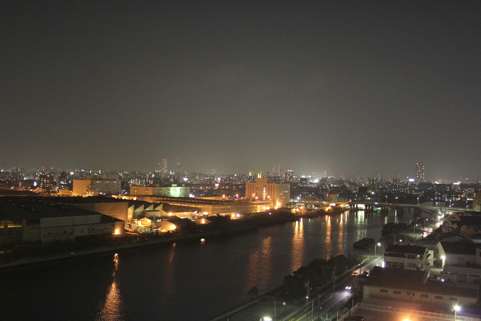 Night view of a river and city skyline