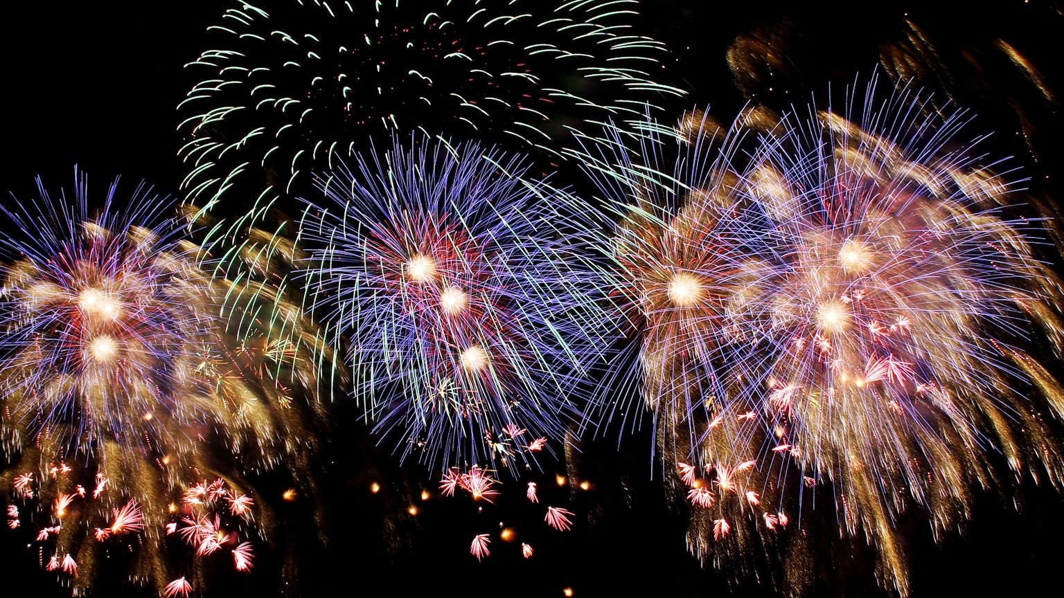 Colorful fireworks display lighting up the night sky