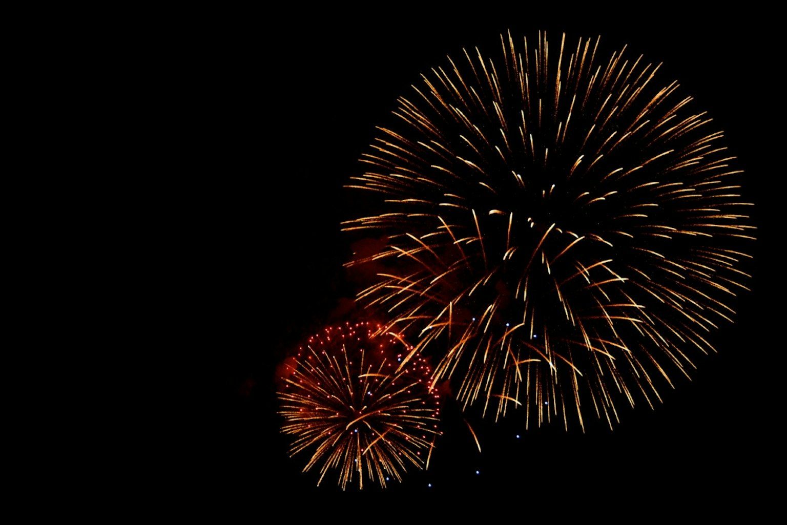Dos explosiones de fuegos artificiales sobre fondo negro