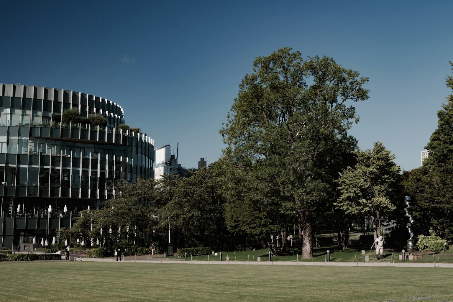 现代建筑与广阔绿地的风景