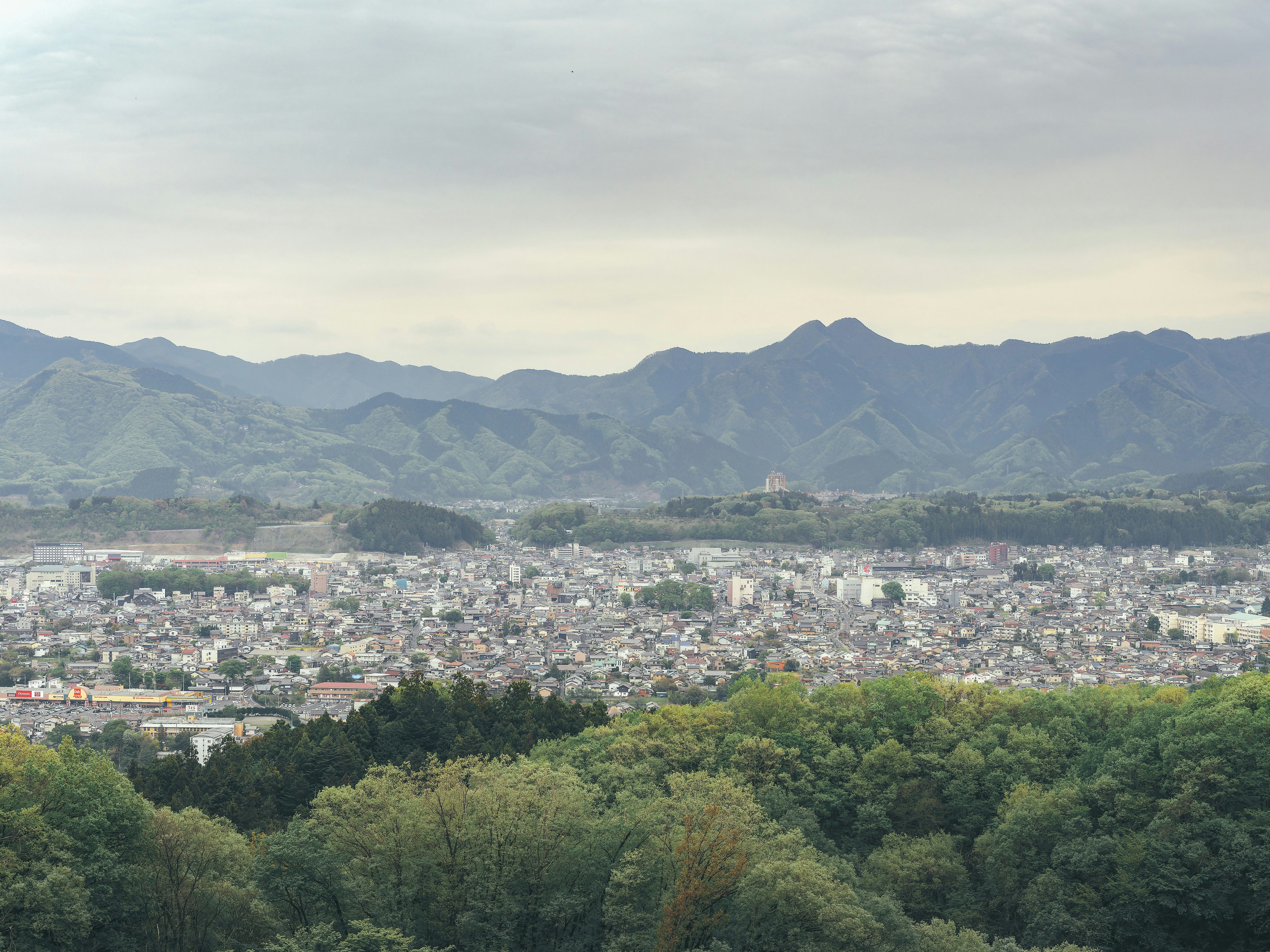 vue panoramique d’une ville avec des montagnes en arrière-plan
