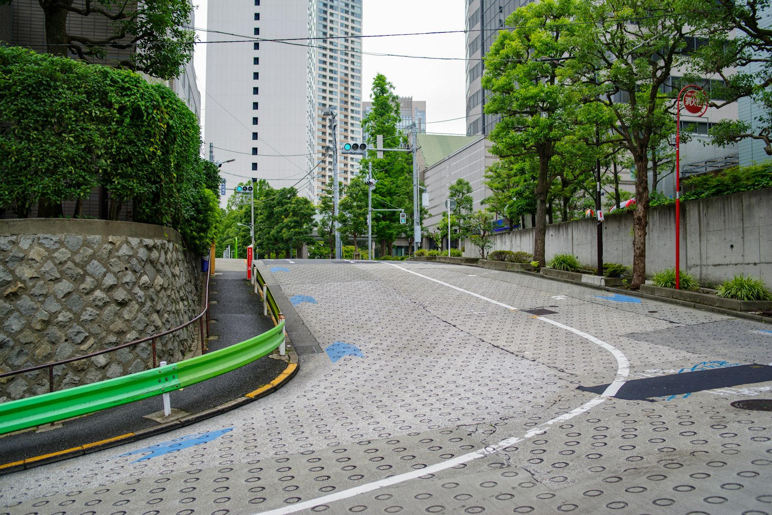 城市環境中帶有綠化景觀的彎曲道路