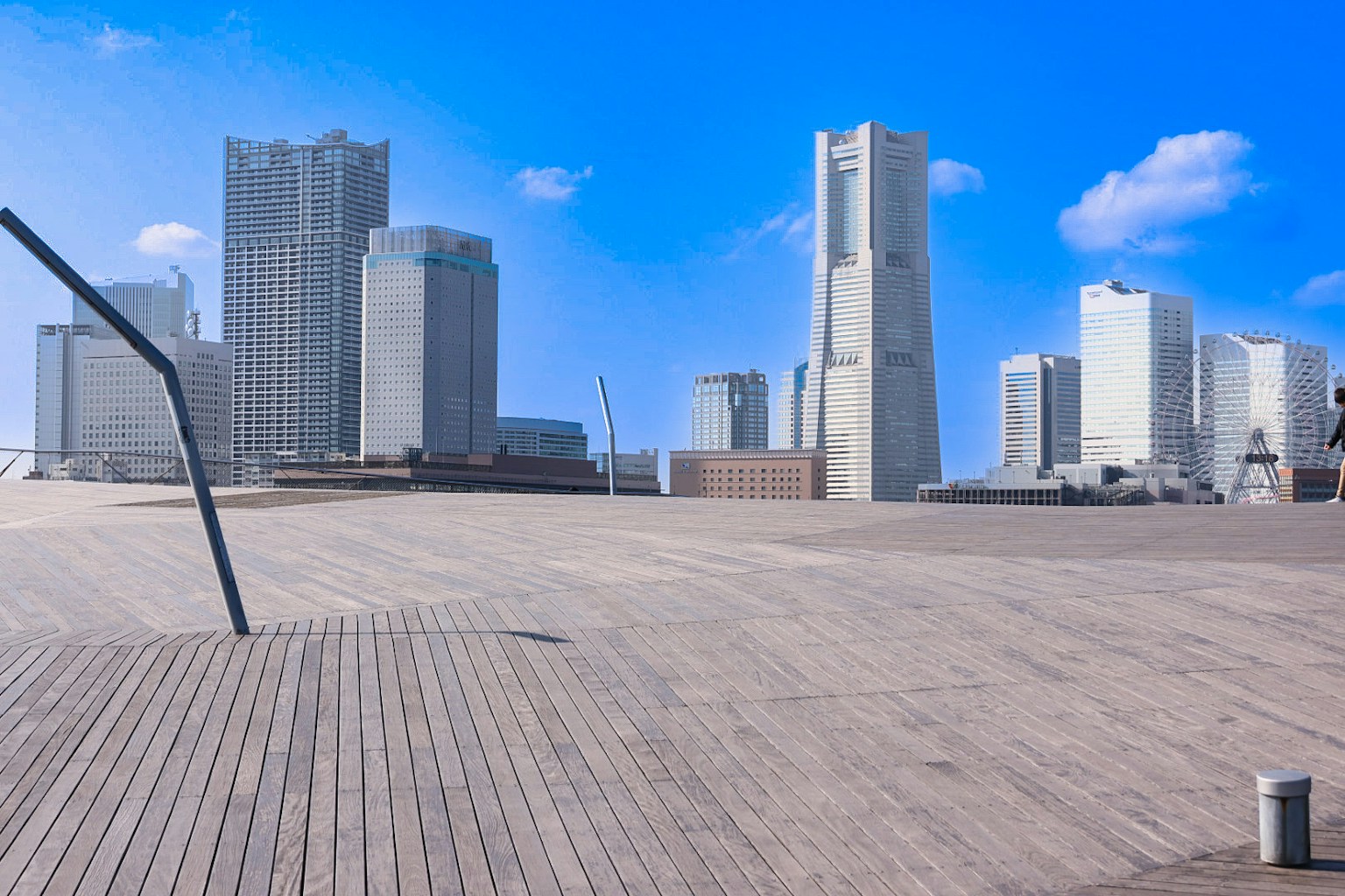 Modern skyline of Yokohama with blue sky