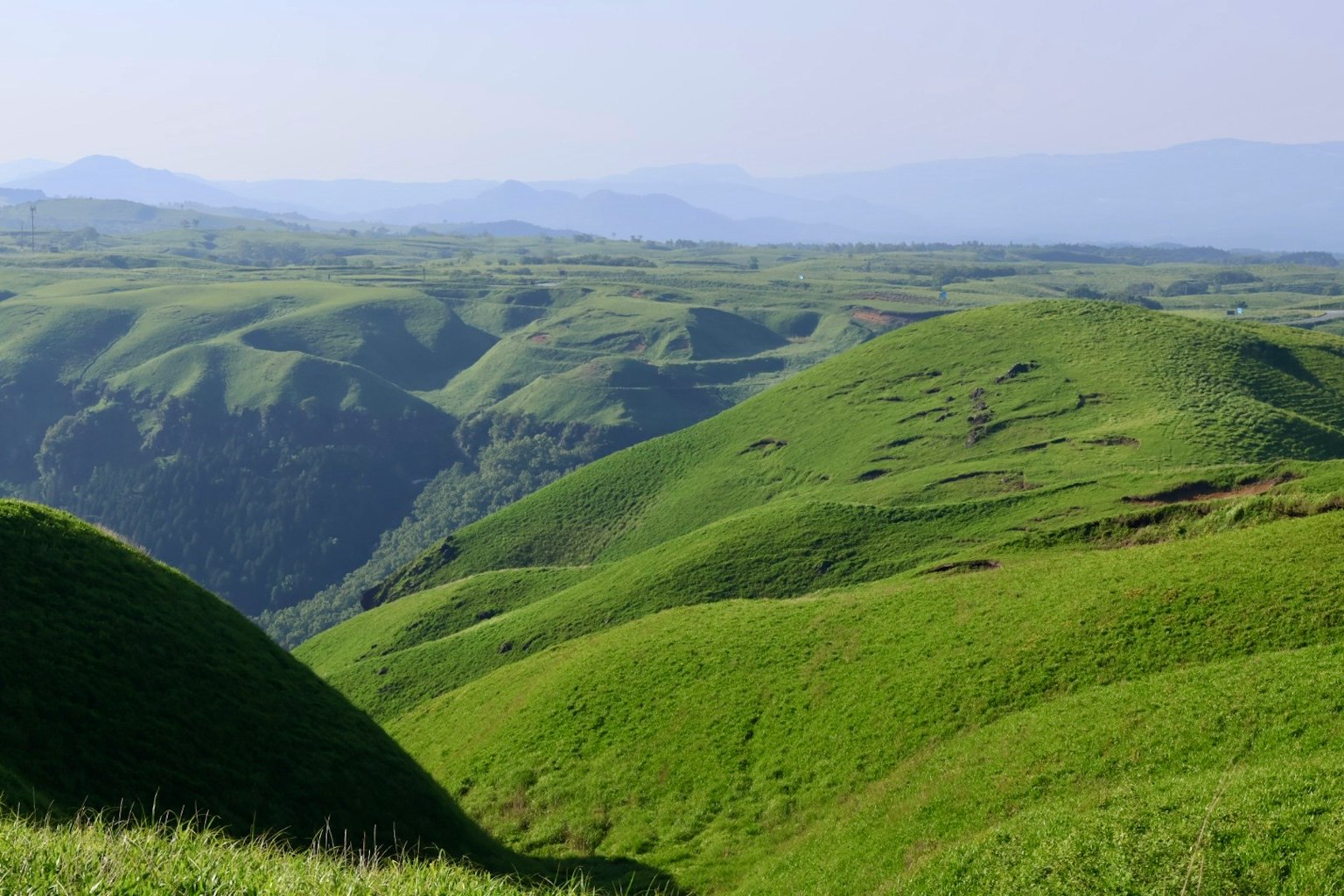 Collines verdoyantes sous un ciel bleu clair