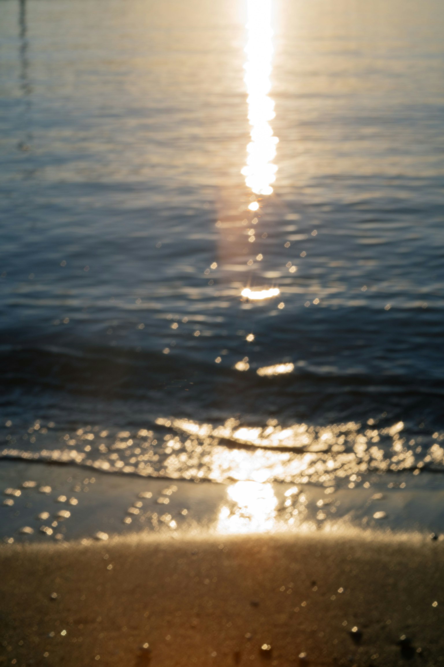 Sonnenlicht, das sich auf Wasserwellen und den Sandstrand spiegelt
