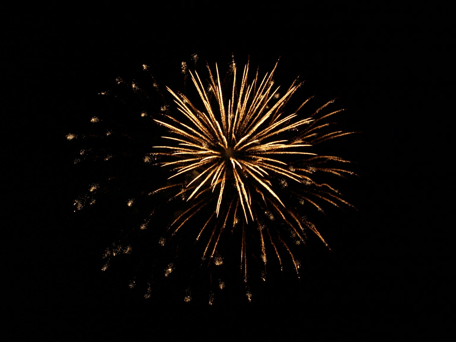 Esplosione di fuochi d'artificio dorati su sfondo nero