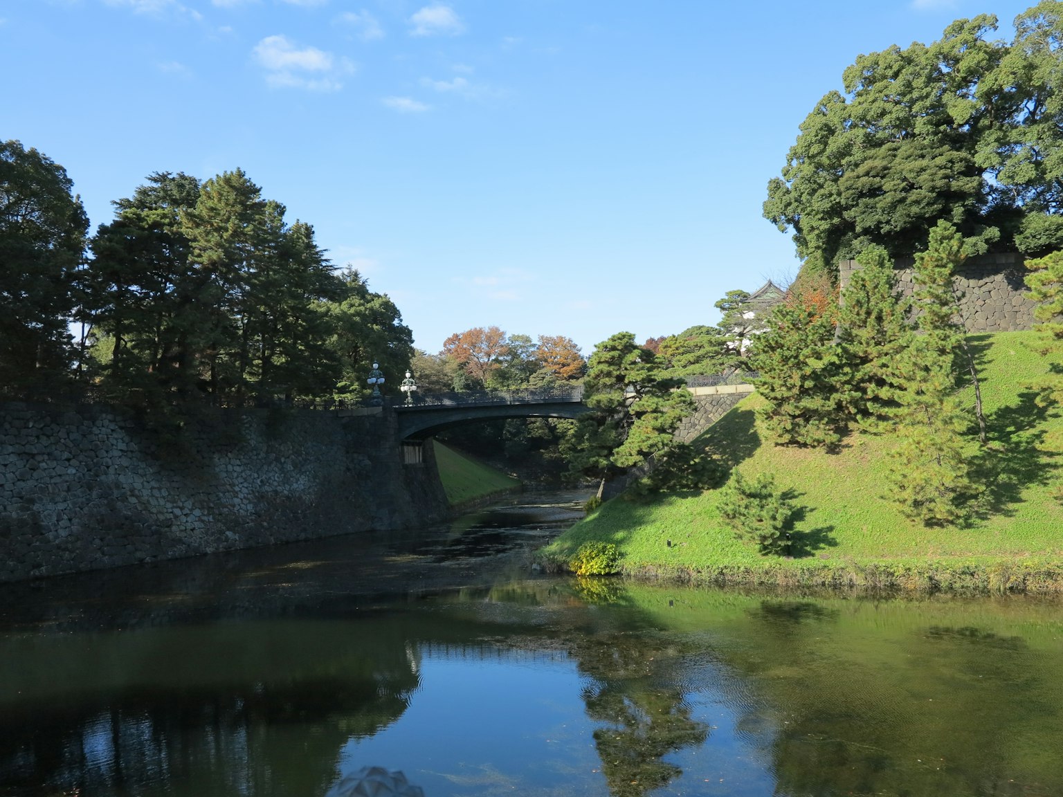ทิวทัศน์สวยงามของแม่น้ำที่มีสะพานและเนินเขาสีเขียว