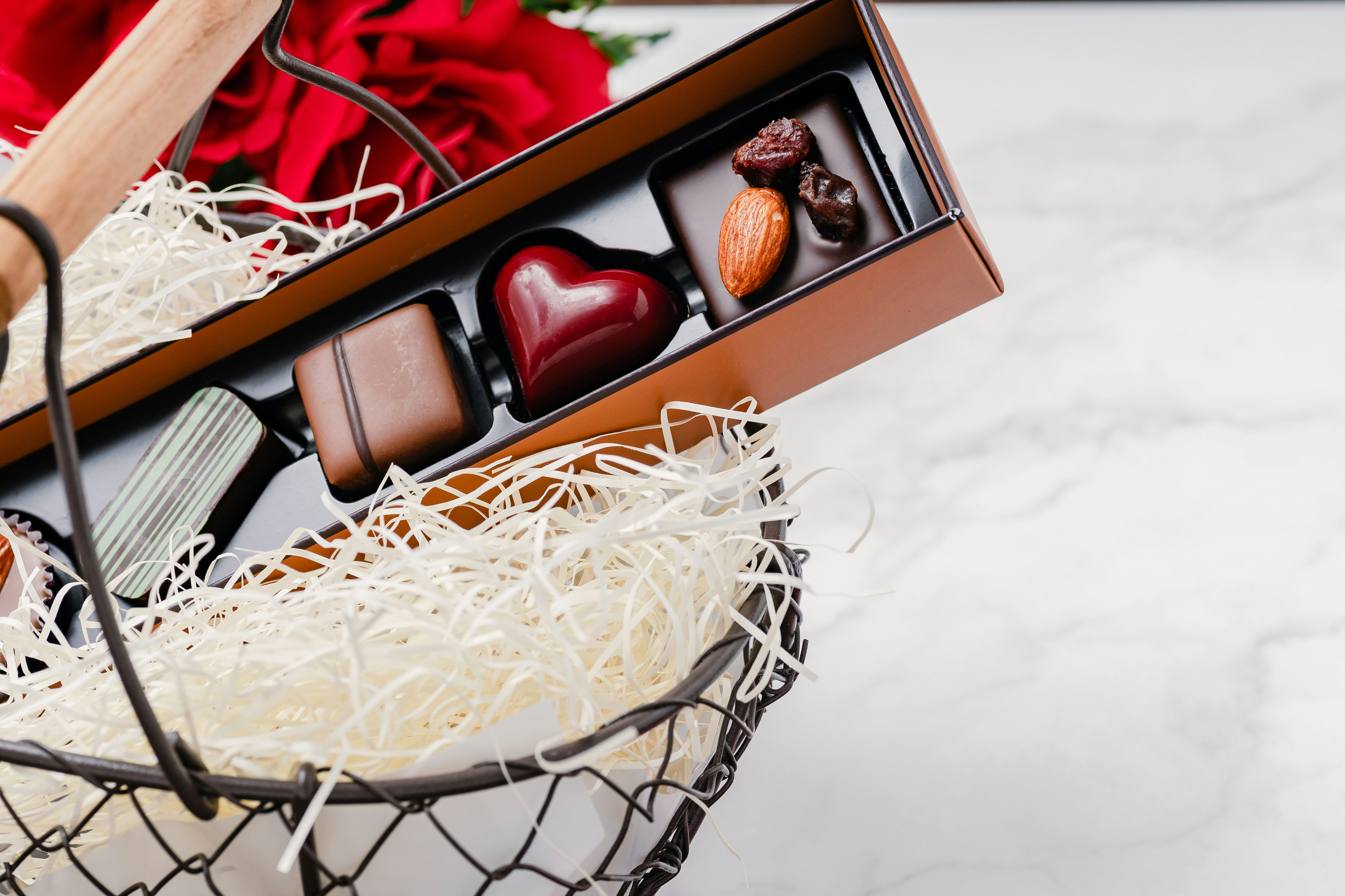 Valentine heart-shaped chocolate gift box contents