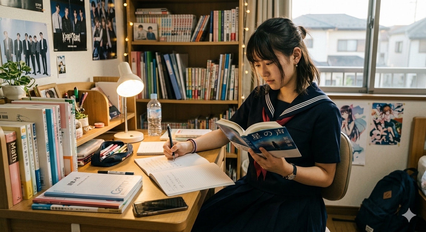 自室で勉強する学生の学習風景