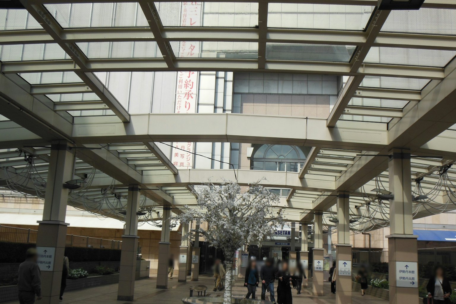 商业建筑的入口景观，特色玻璃屋顶和柱子