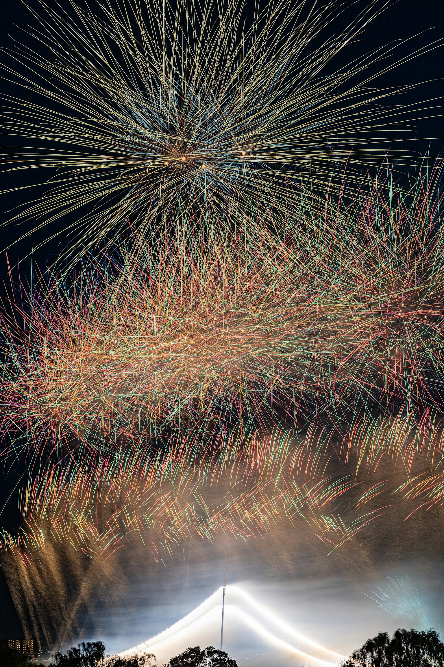 Spectacle de feux d'artifice colorés illuminant le ciel nocturne