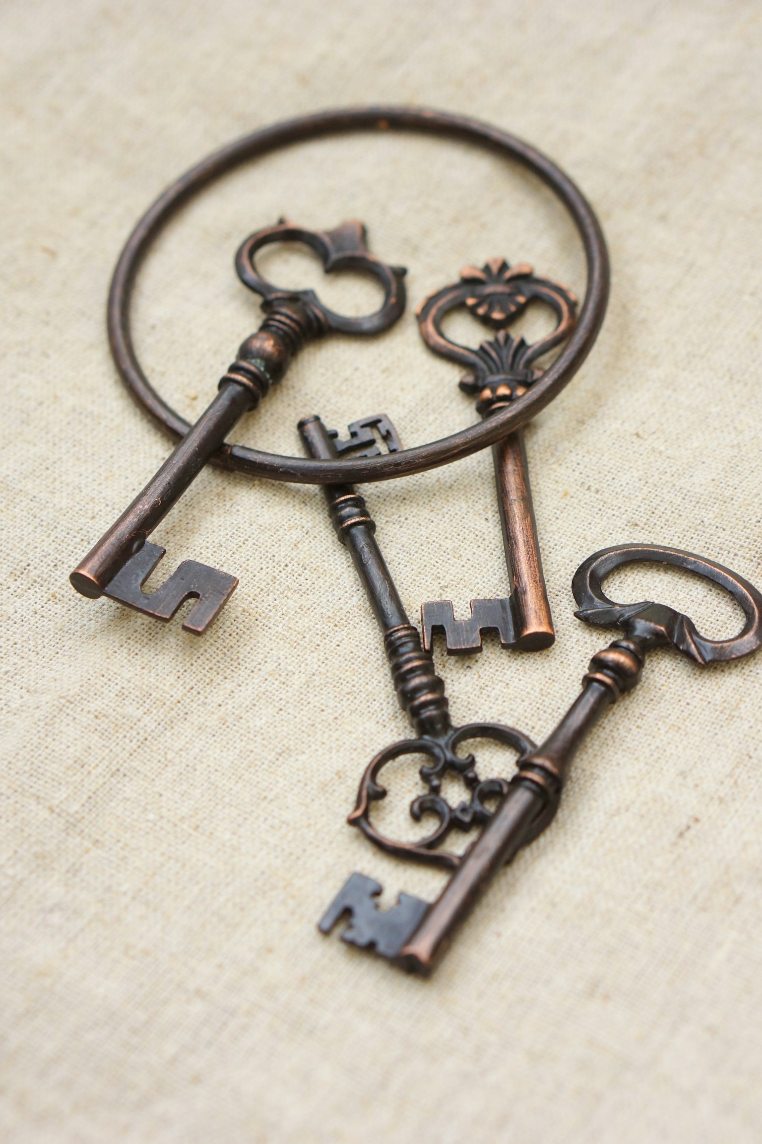 Old metal keys hanging on a ring