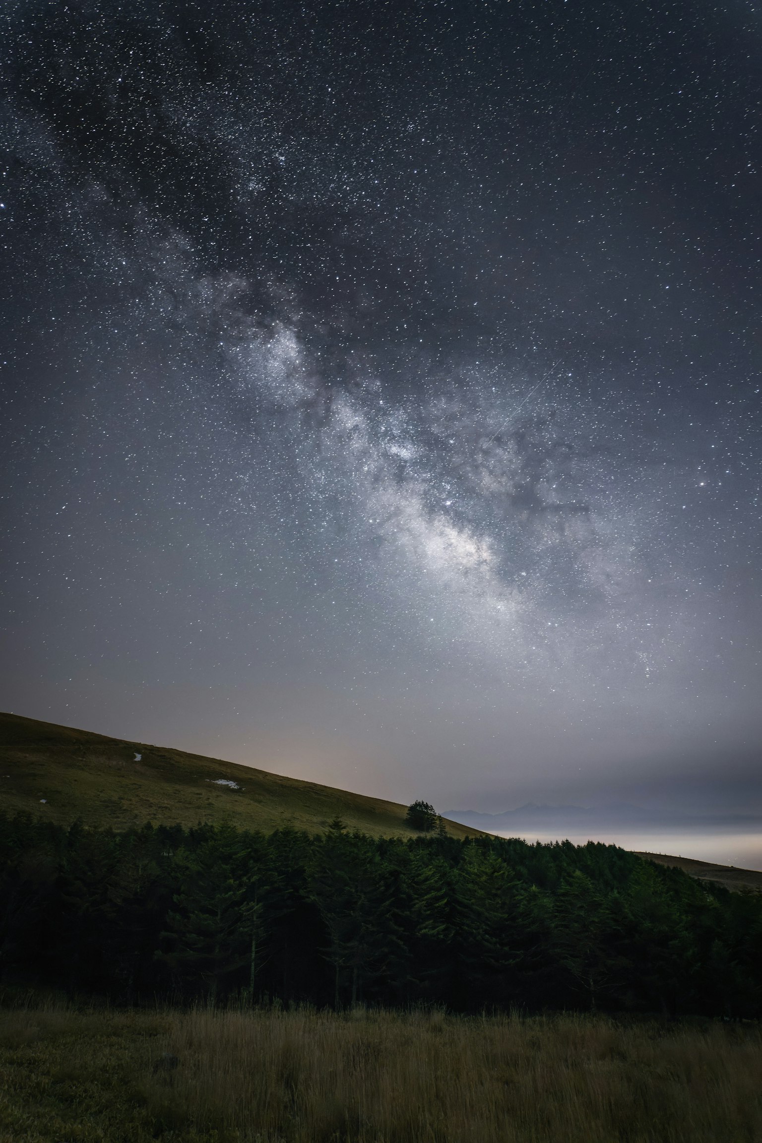 Paysage nocturne avec un ciel étoilé et la Voie lactée