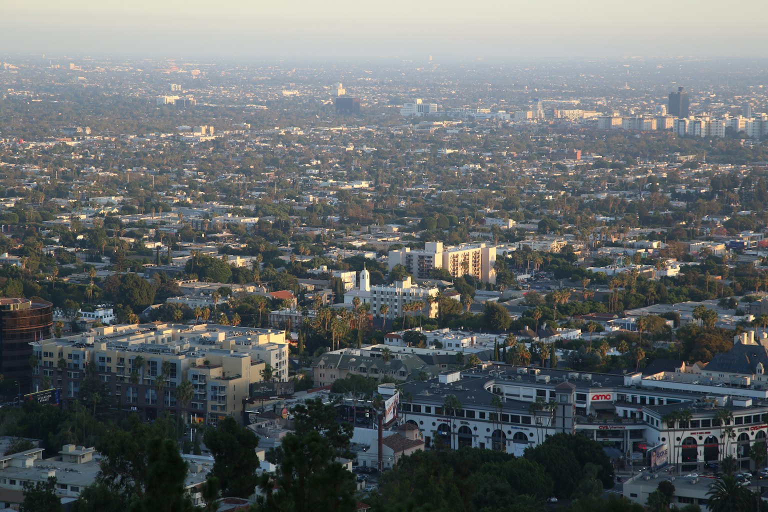 Vista panoramica di una città vasta con edifici e vegetazione visibili