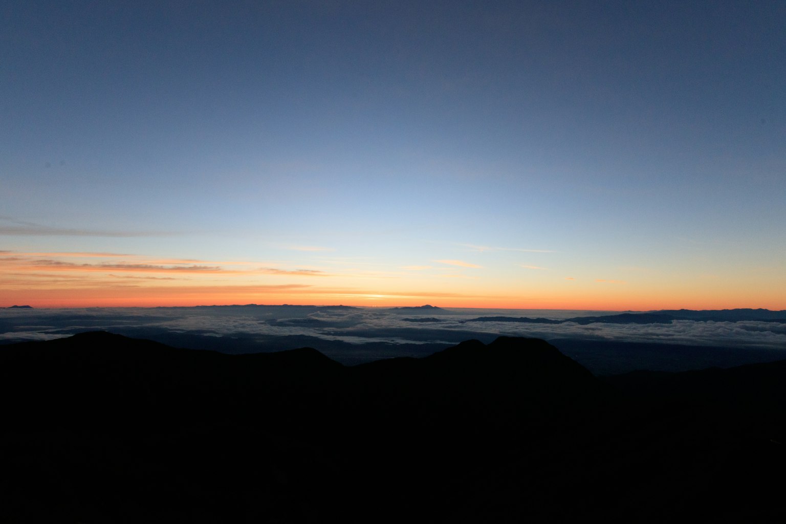 Pemandangan panorama langit biru dengan nuansa matahari terbenam oranye