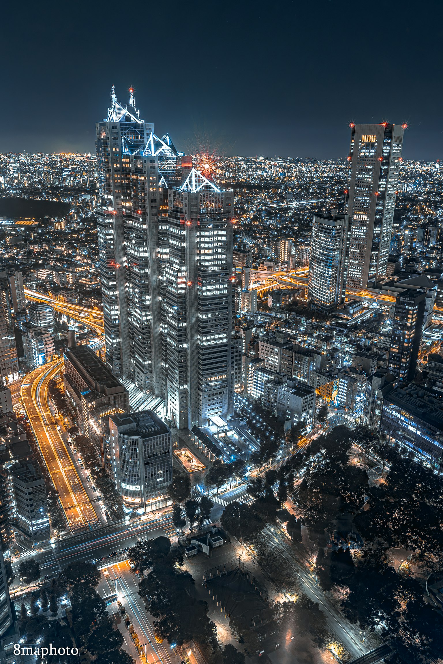 Vue nocturne des gratte-ciels de Tokyo et des lumières de la ville
