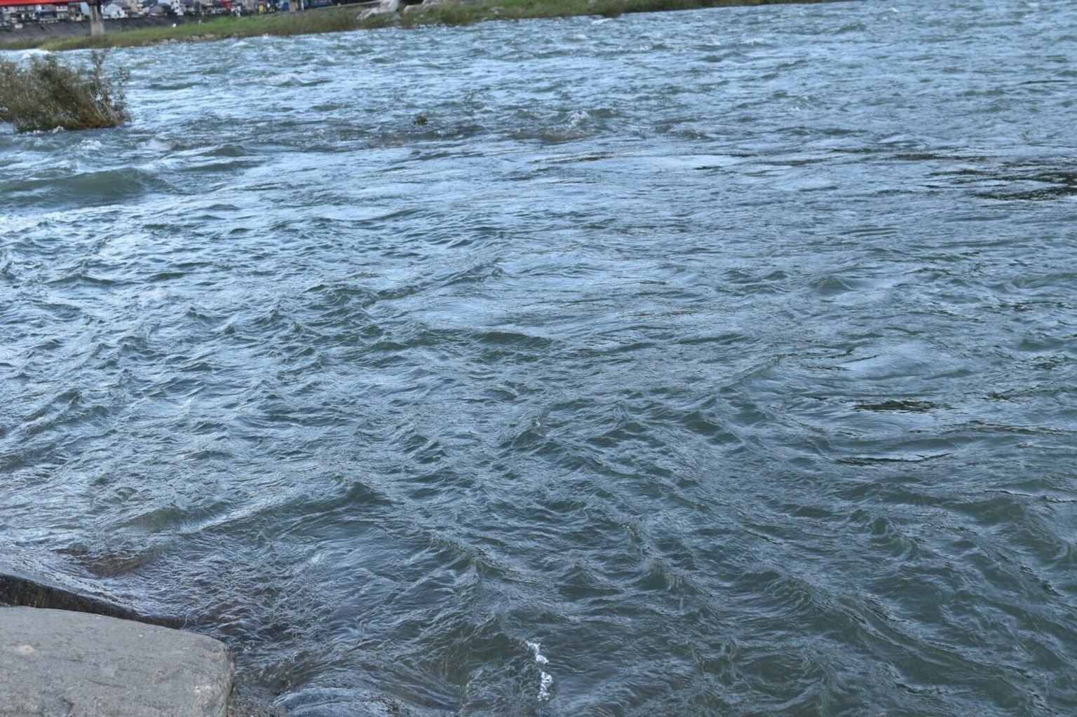 Surface de rivière calme reflétant le doux courant de l'eau