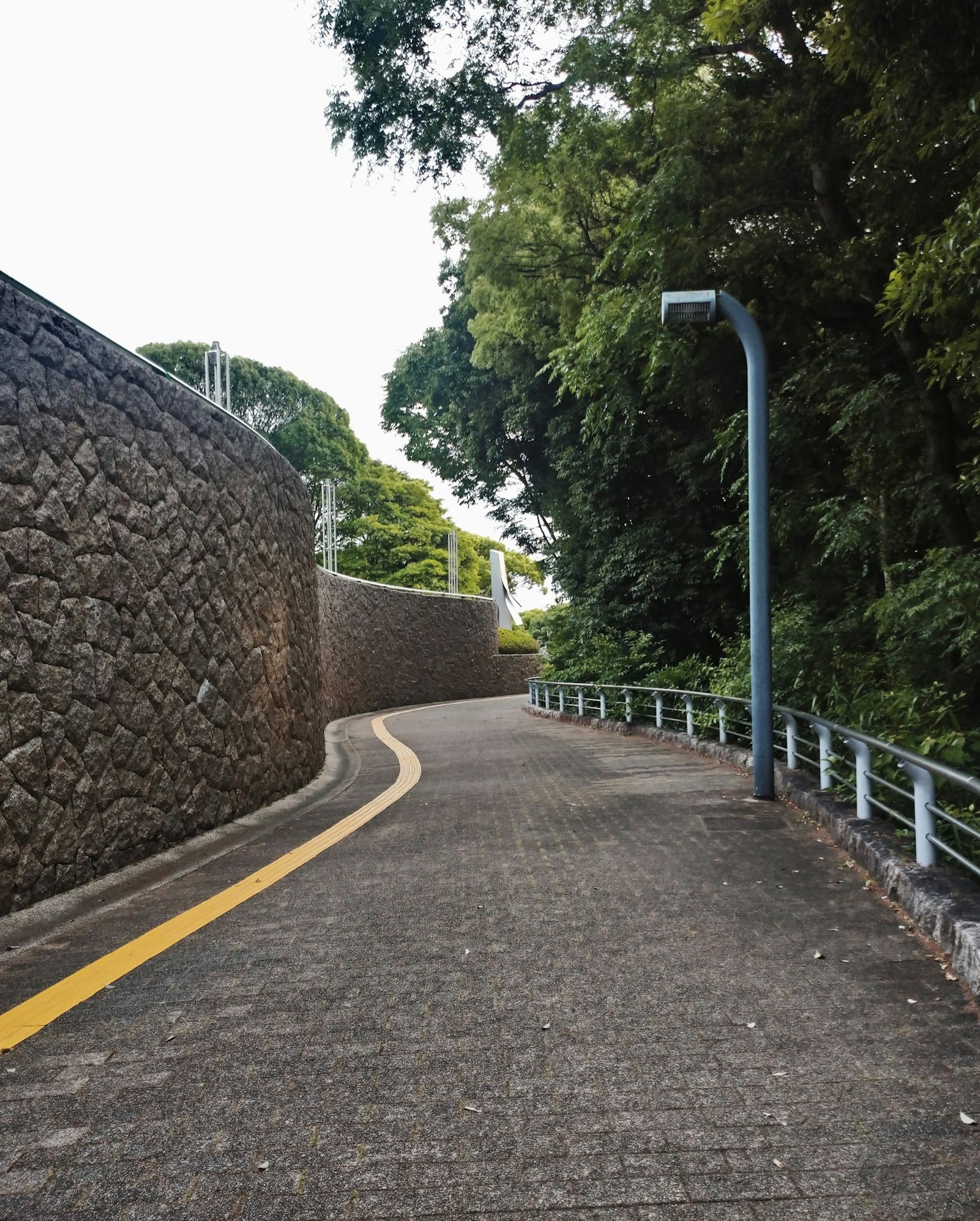 蜿蜒的小路被绿色植物和石墙包围