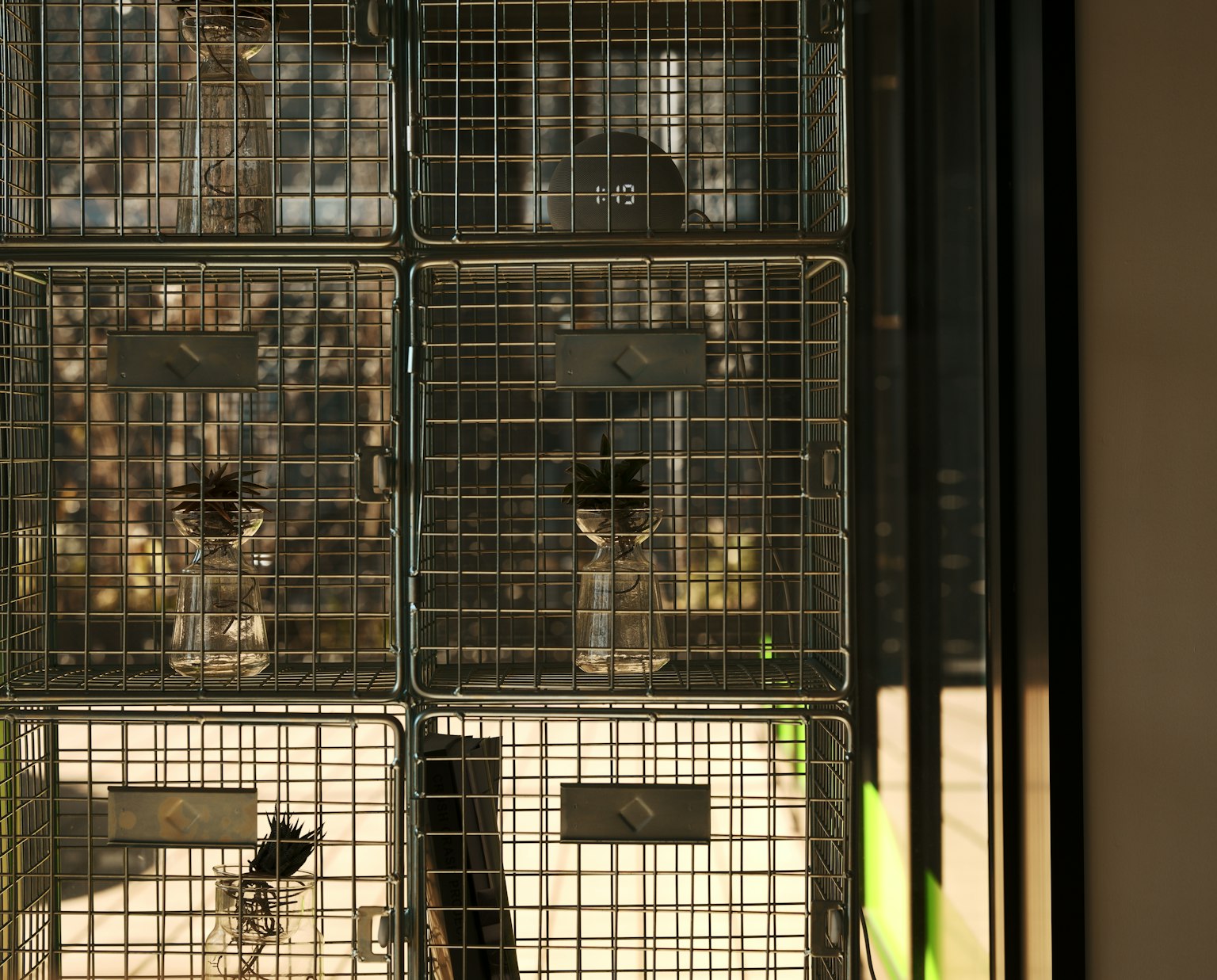 Photographie d'une structure avec des cages en métal disposées