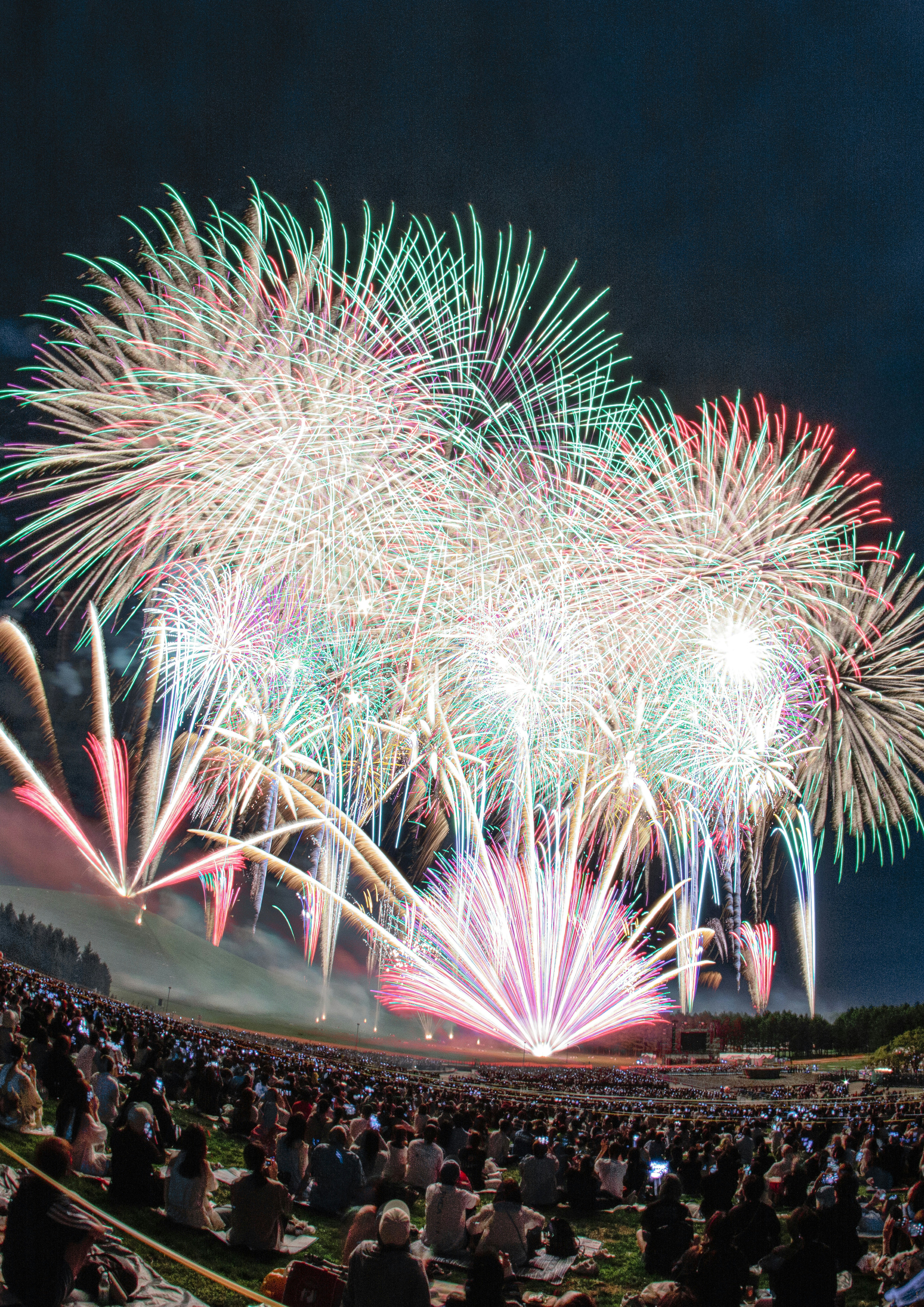 花火大会の夜空と観客席の人々