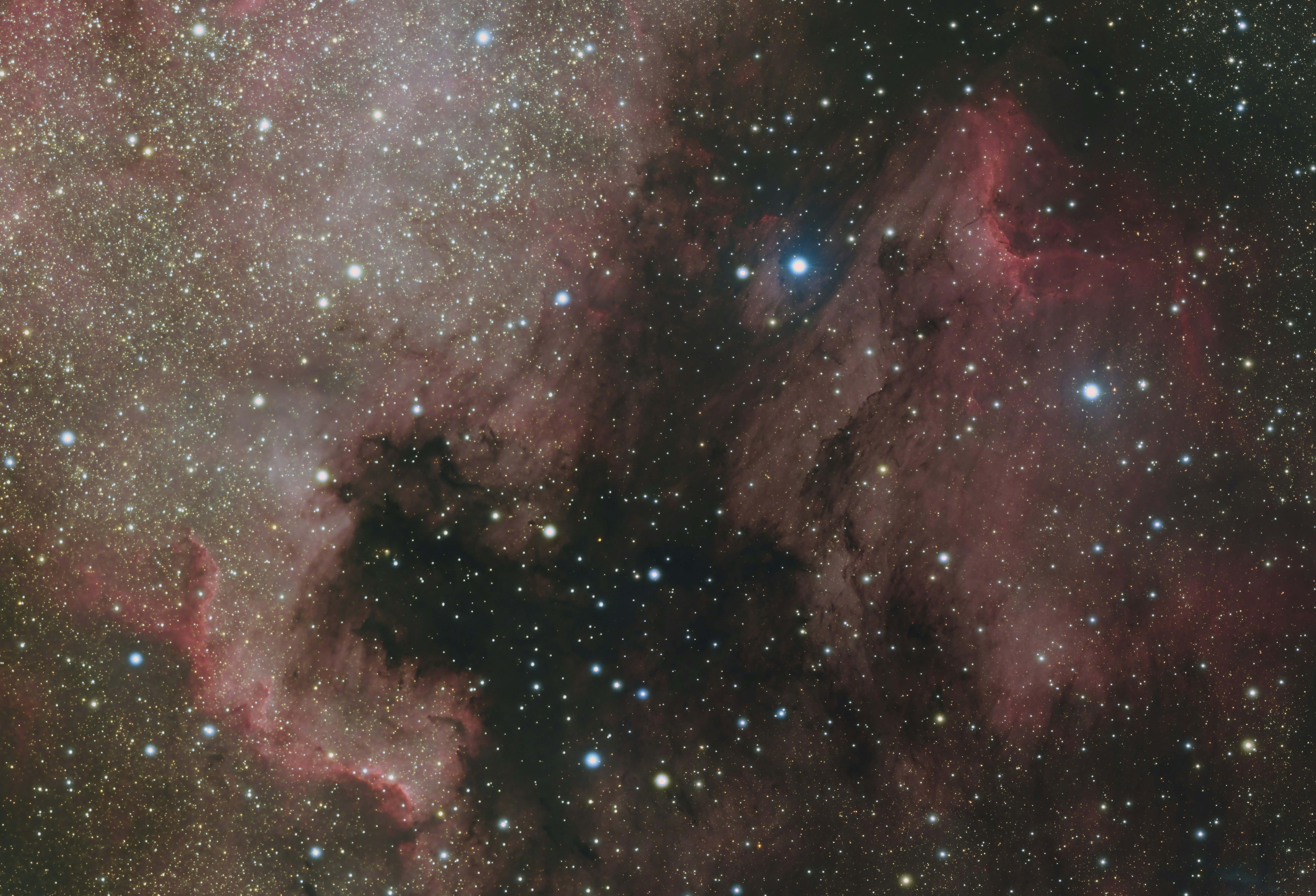 北アメリカ星雲とペリカン星雲の星空写真