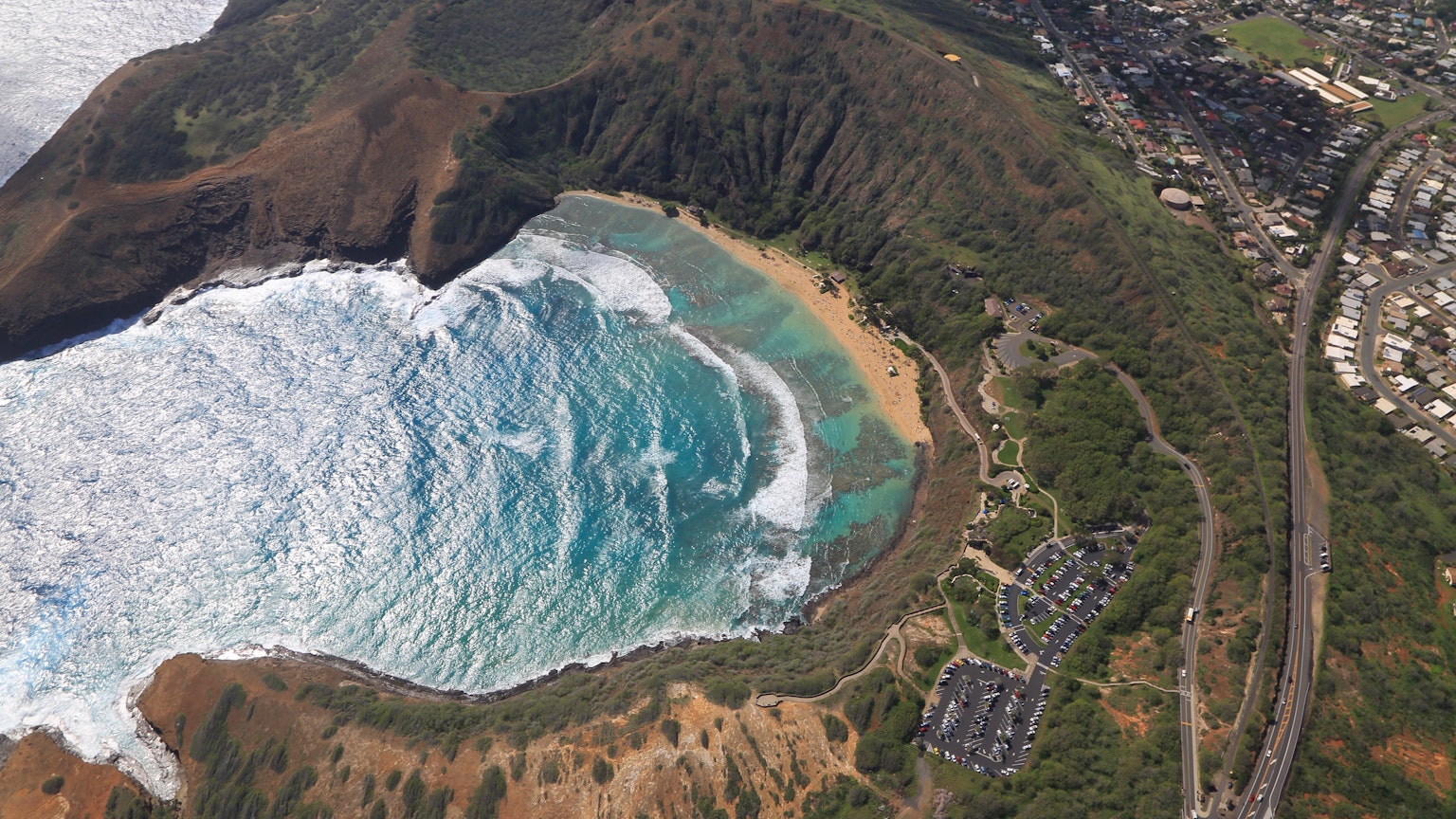 Aerial view of a beautiful coastline with turquoise water