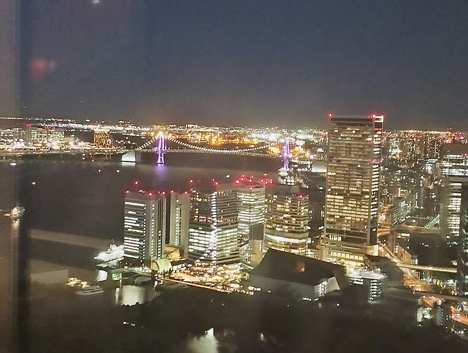 Beautiful night view of Tokyo Bay and Rainbow Bridge