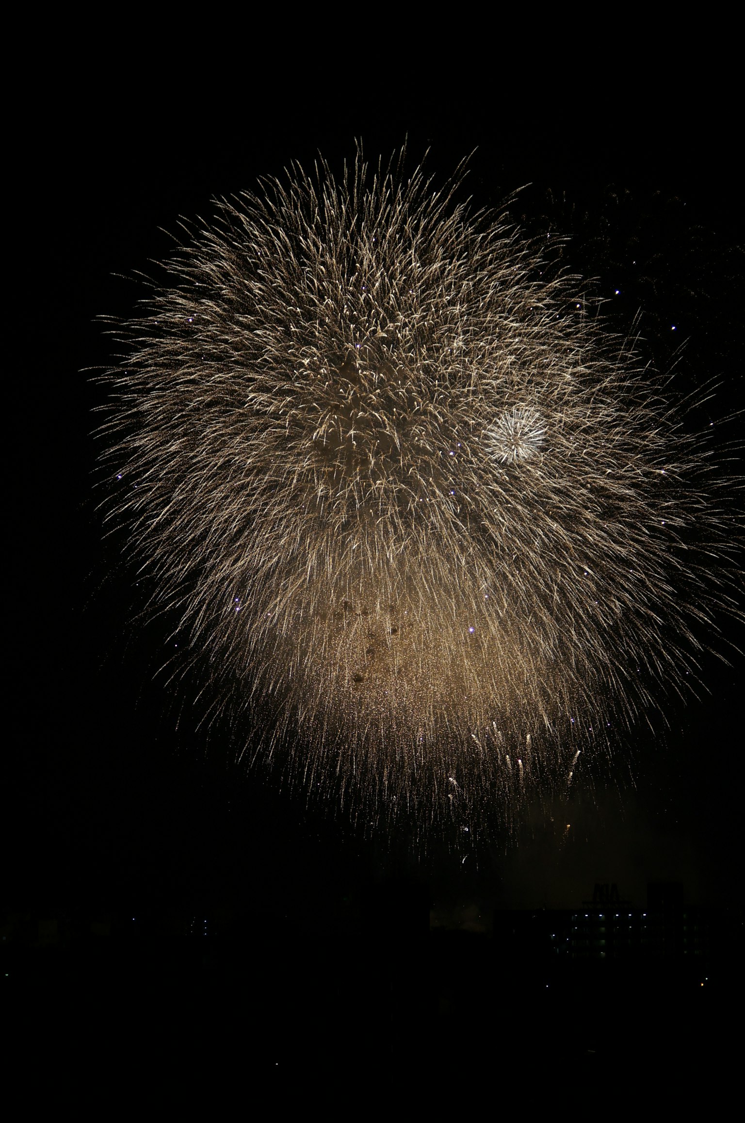 夜空中爆炸的金色烟花