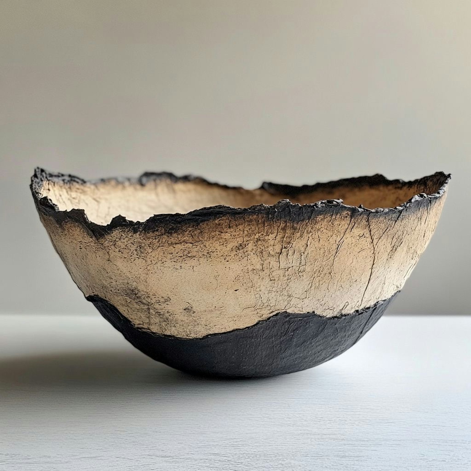 黒と白のコントラストが美しい手作りのボウルの画像