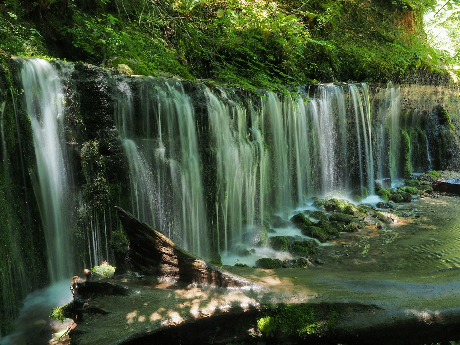 ทิวทัศน์ที่สวยงามมีน้ำตกล้อมรอบด้วยพืชพรรณเขียวขจี
