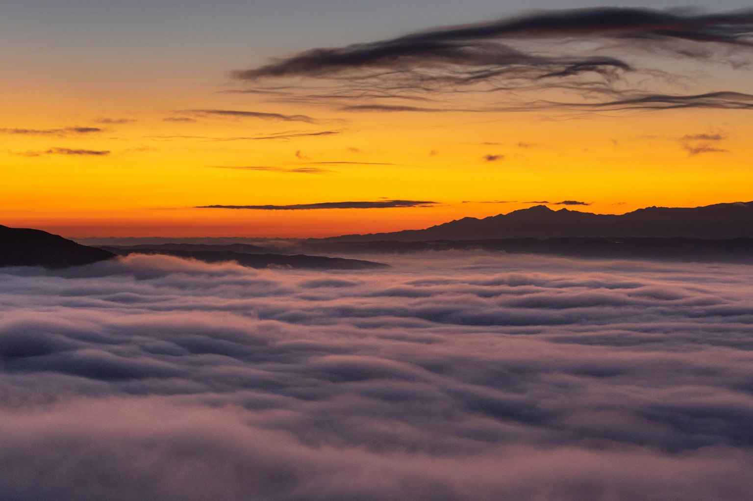 Stunning sunset sky with a sea of clouds