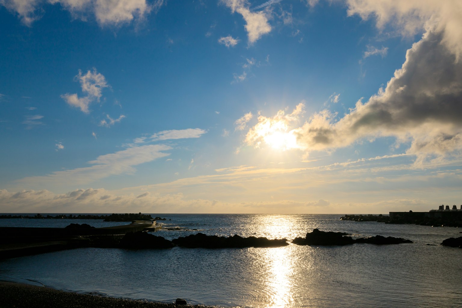 Beautiful coastal scene with sunset reflections on the water